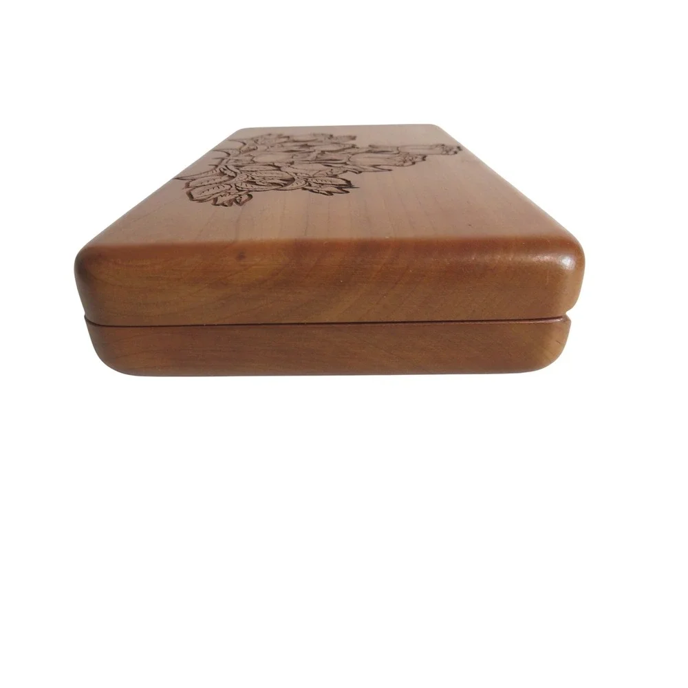 Wilderness Woods Wooden Jewelry‎ Trinket Storage Box Engraved Rose Design USA